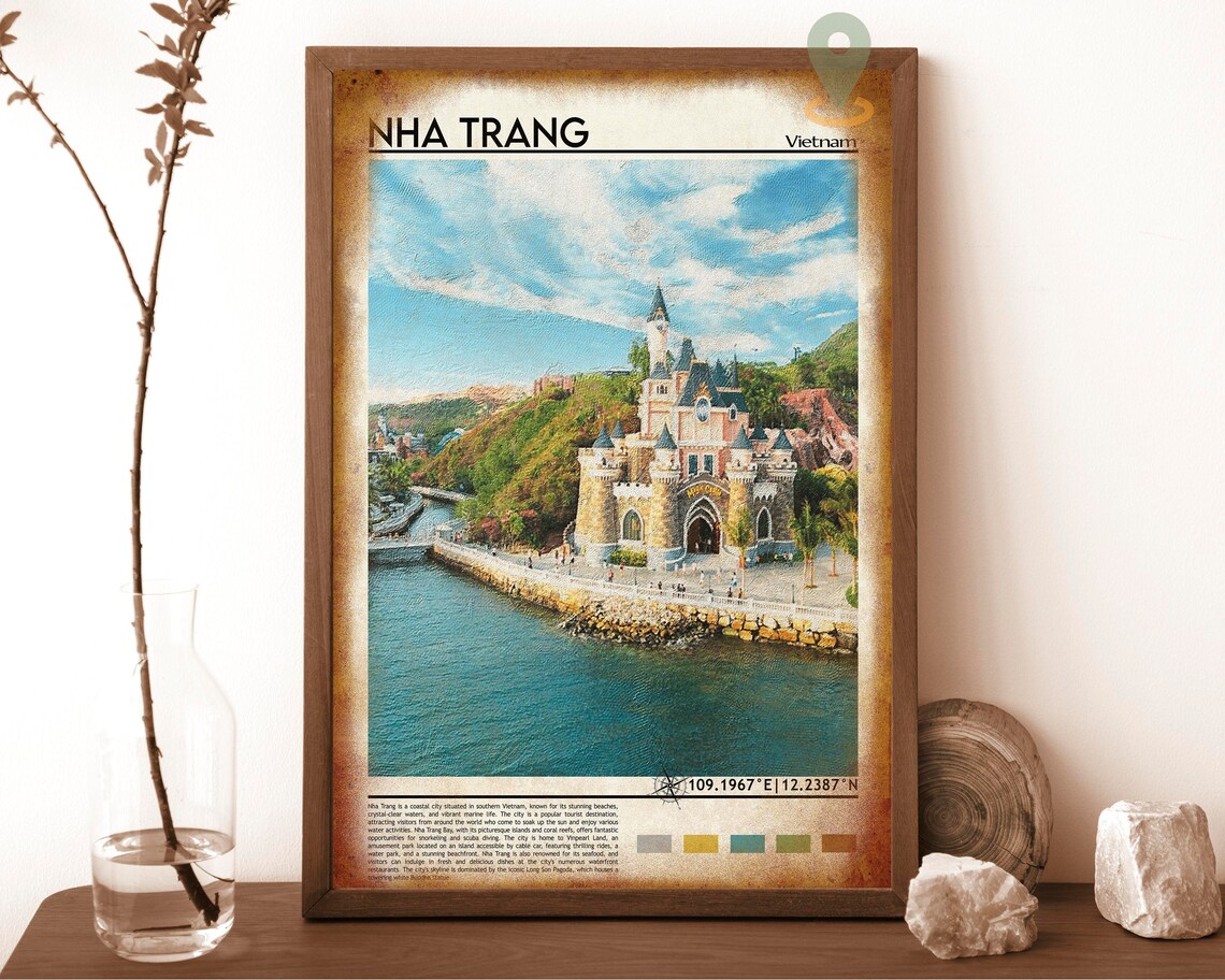 Nha Trang Vietnam Island Castle Bay Aerial Coastal Travel Poster - Image 6