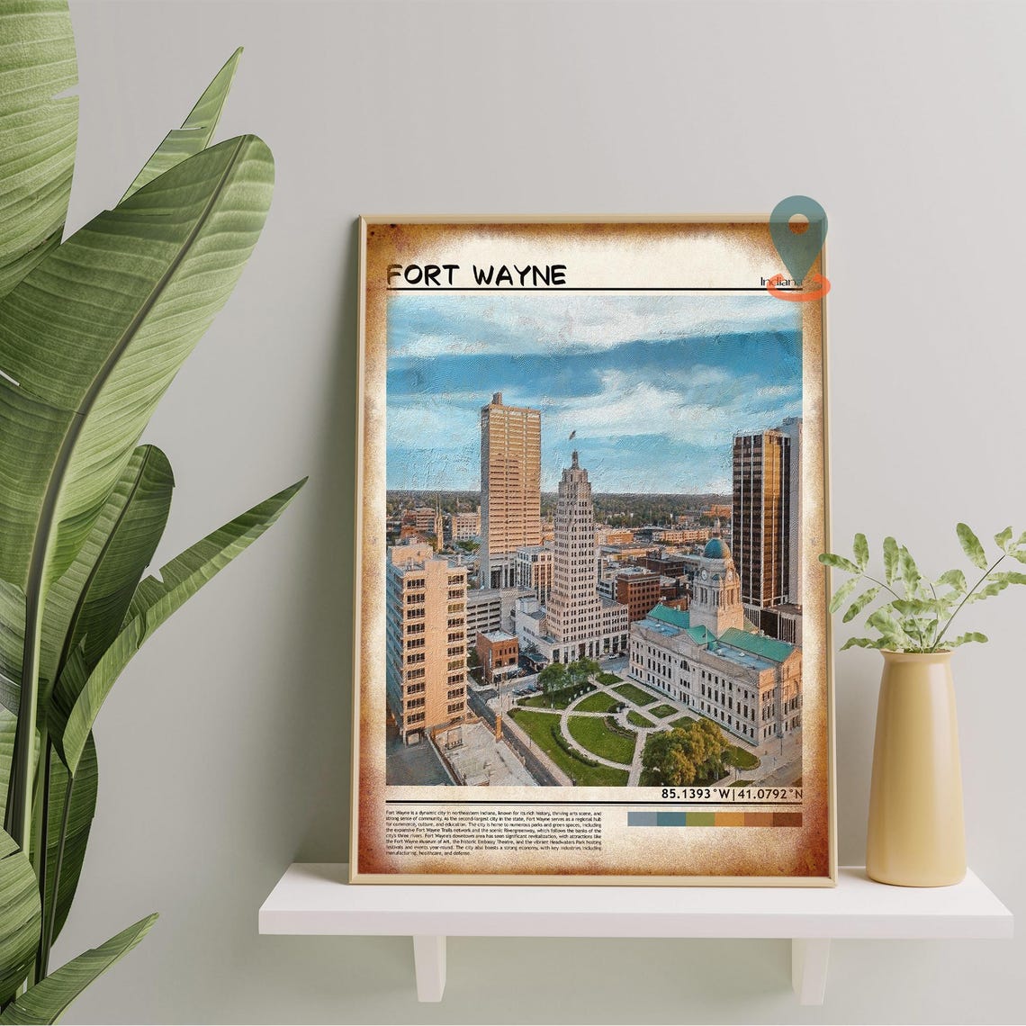 Fort Wayne Indiana Downtown Skyline Courthouse City Travel Poster - Image 5