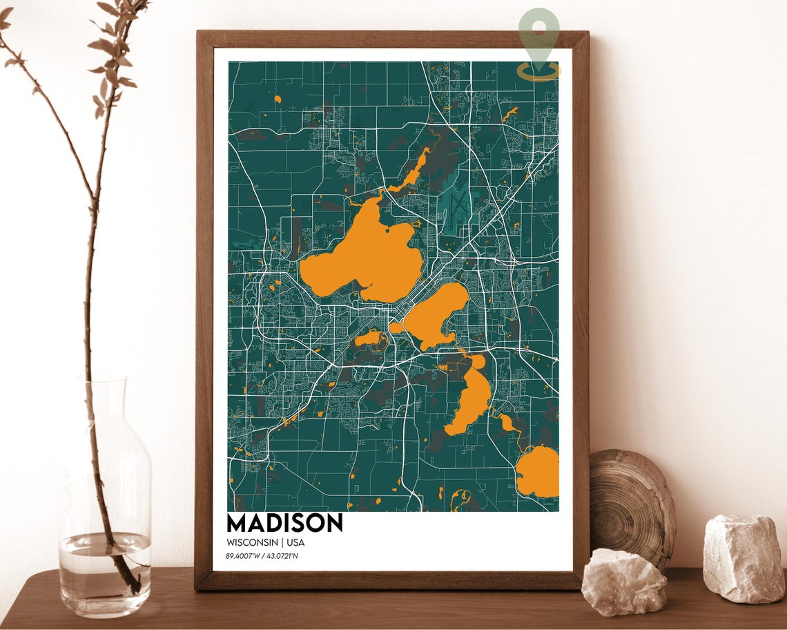 Madison Wisconsin Plum Pink Lakes Modern City Map Art Poster - Image 4