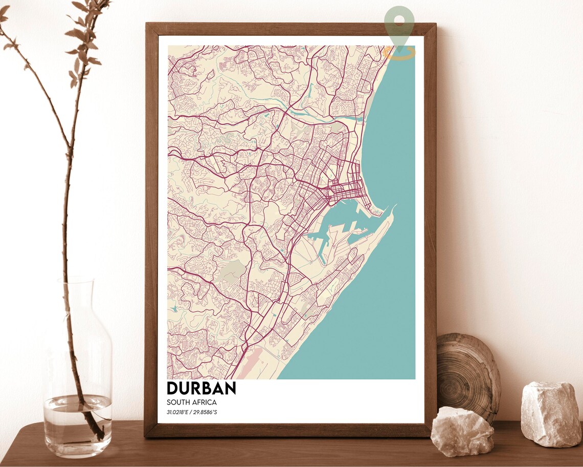 Durban South Africa City Street Map Navy Yellow Modern Art Poster - Image 6