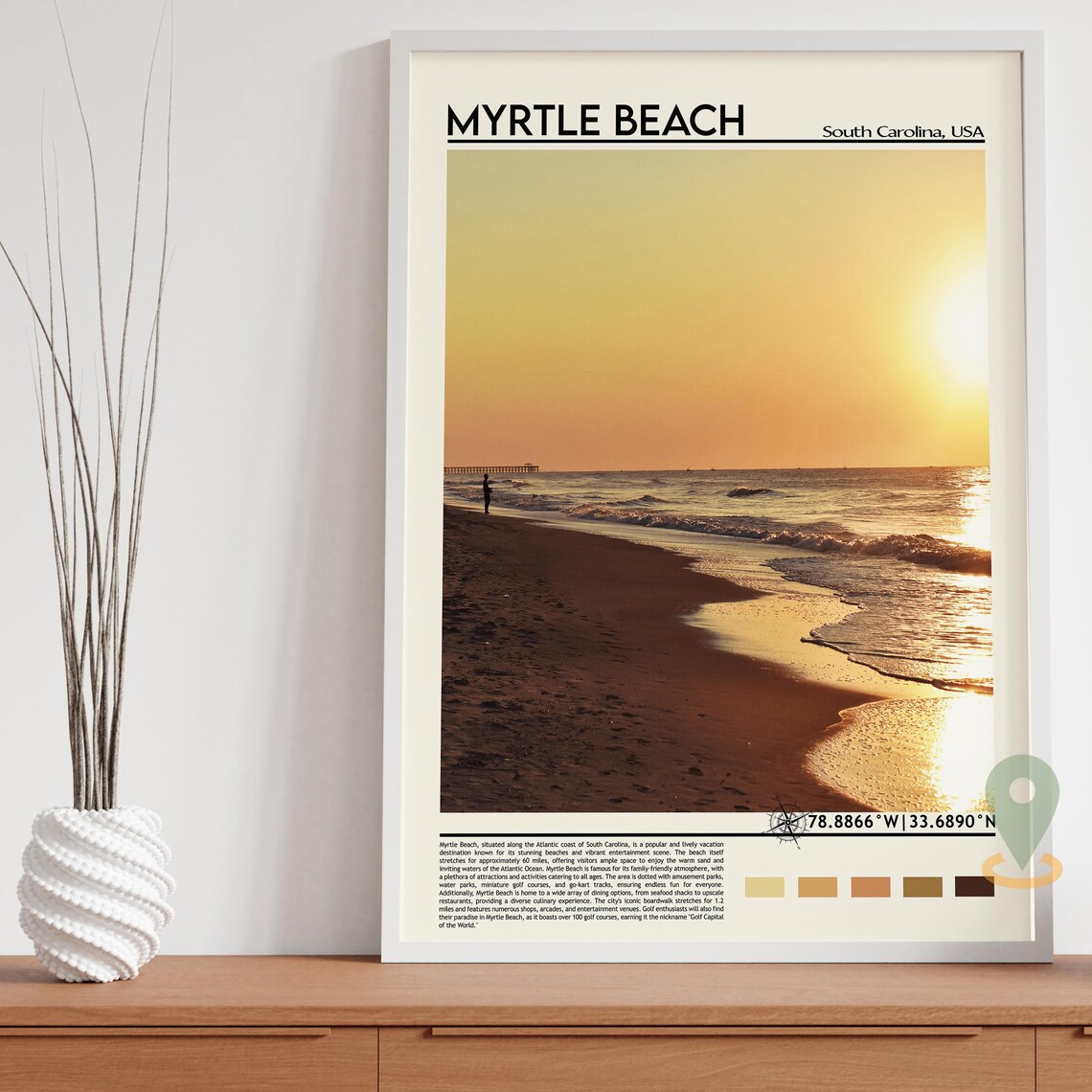 Myrtle Beach South Carolina Sunset Surf Ocean Waves Travel Print - Image 3