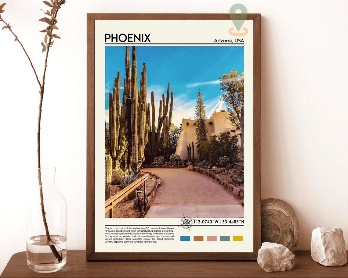 Phoenix Arizona Desert Botanical Garden Saguaro Cactus Travel Poster