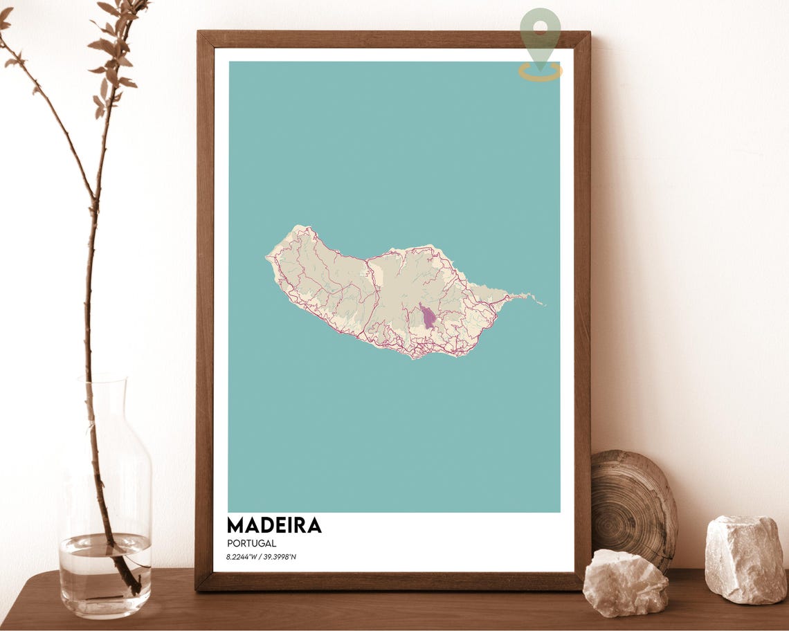 Madeira Portugal Green Island Mustard Minimalist Map Travel Poster - Image 6