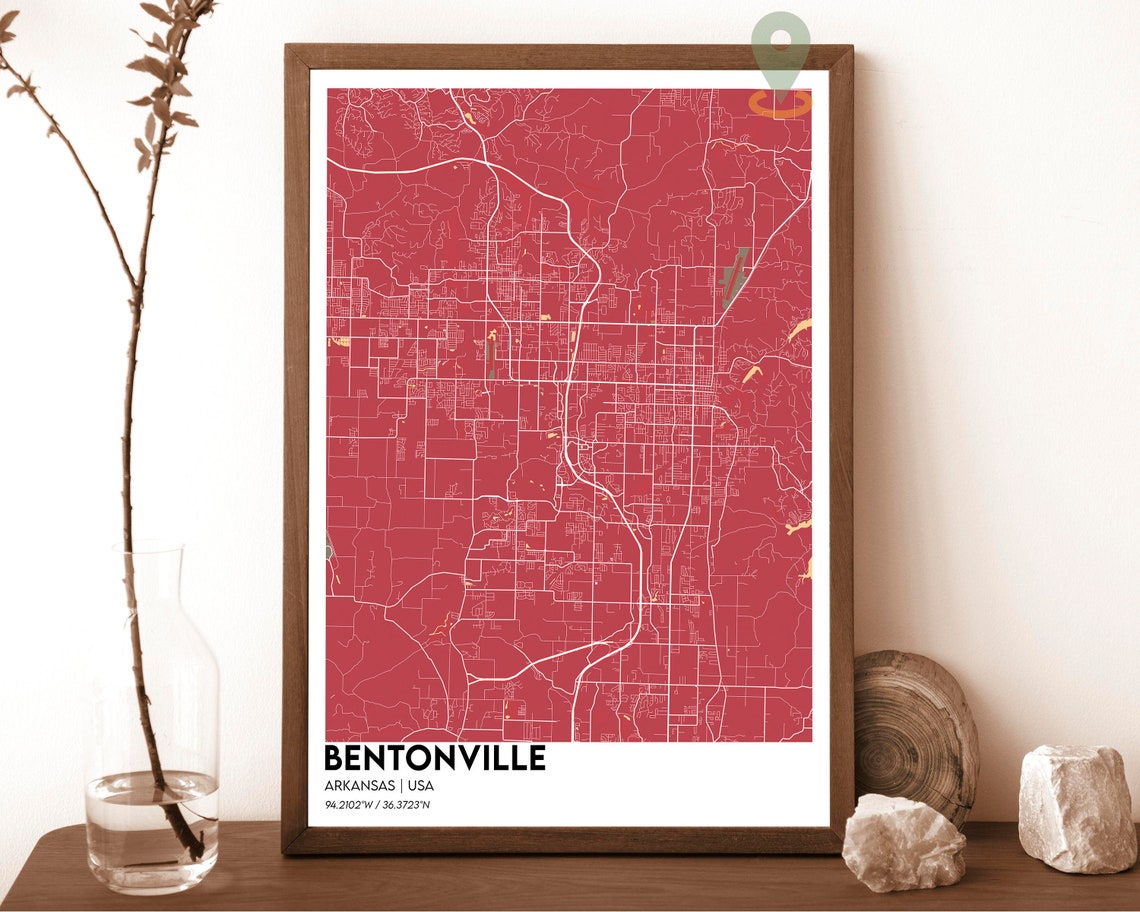Bentonville Arkansas USA Navy Gold Street Map Modern Art Poster - Image 3