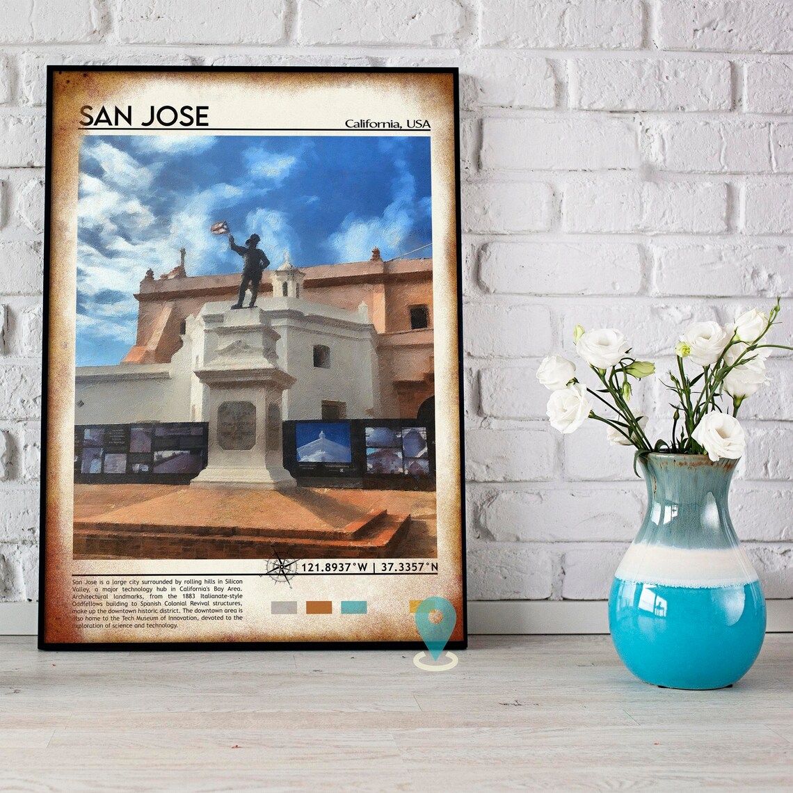 San Jose California Historic Plaza Statue Painting Travel Poster - Image 4