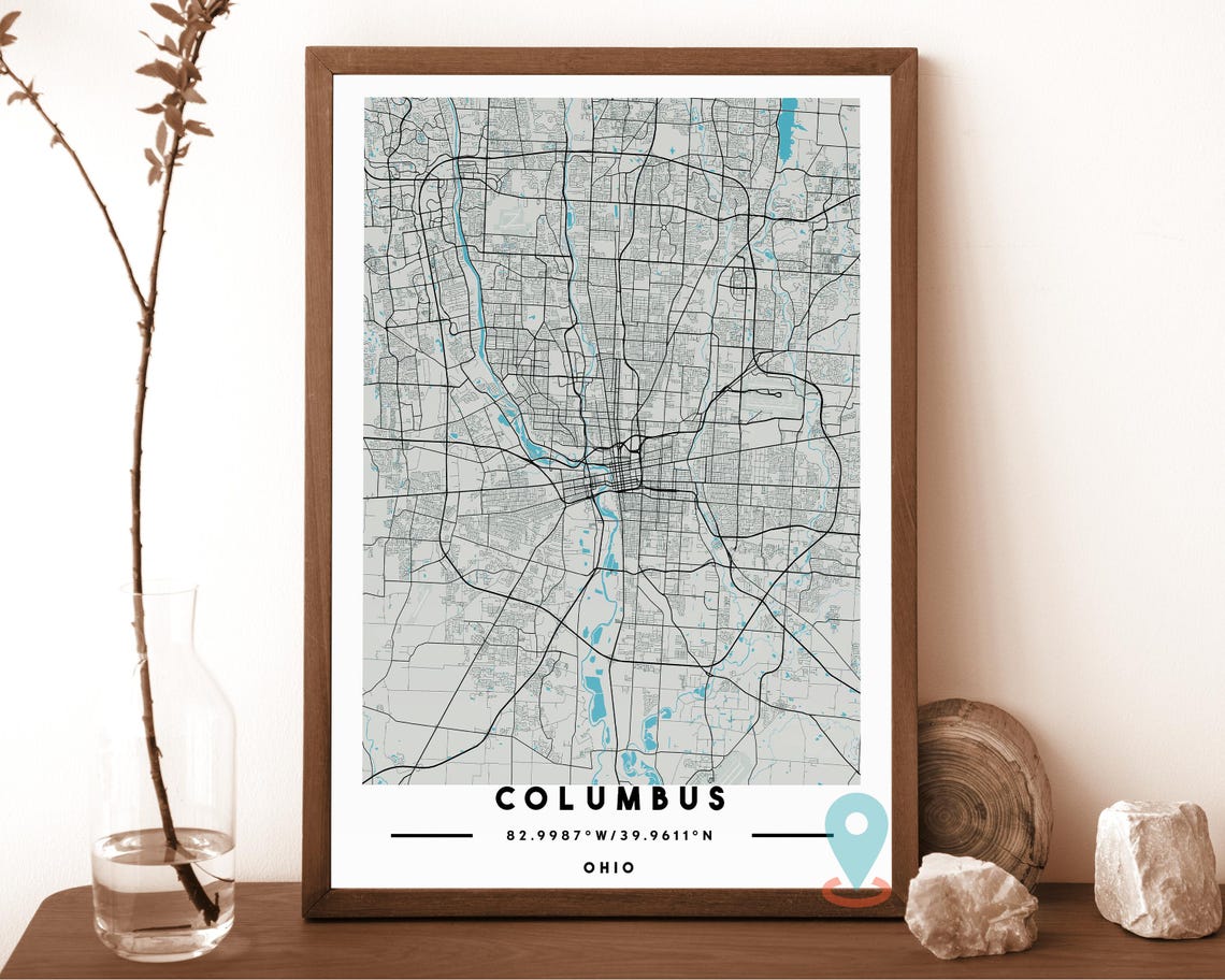 Columbus Ohio Grey City Street Map Coordinates Travel Decor Poster - Image 3