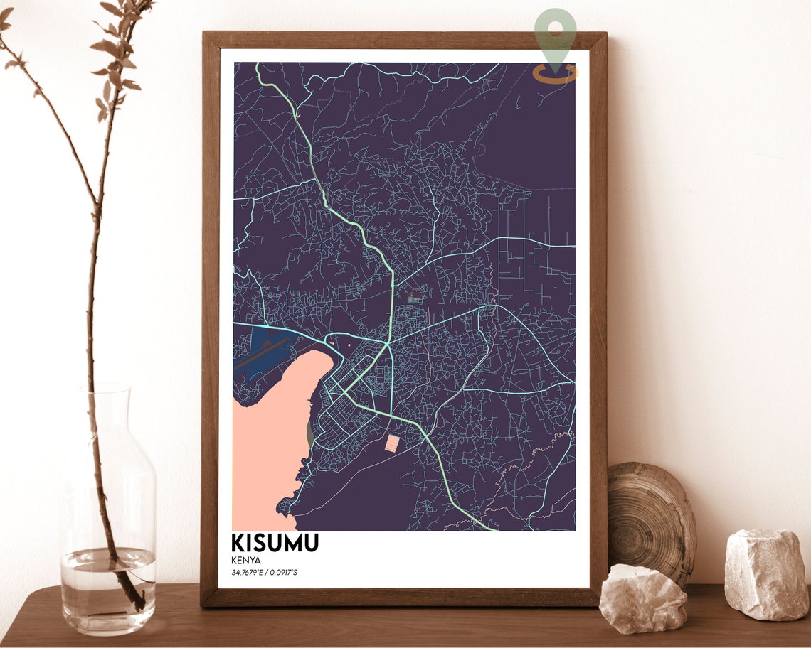 Kisumu Kenya City Street Map Minimalist Black Blue Urban Art Poster - Image 5