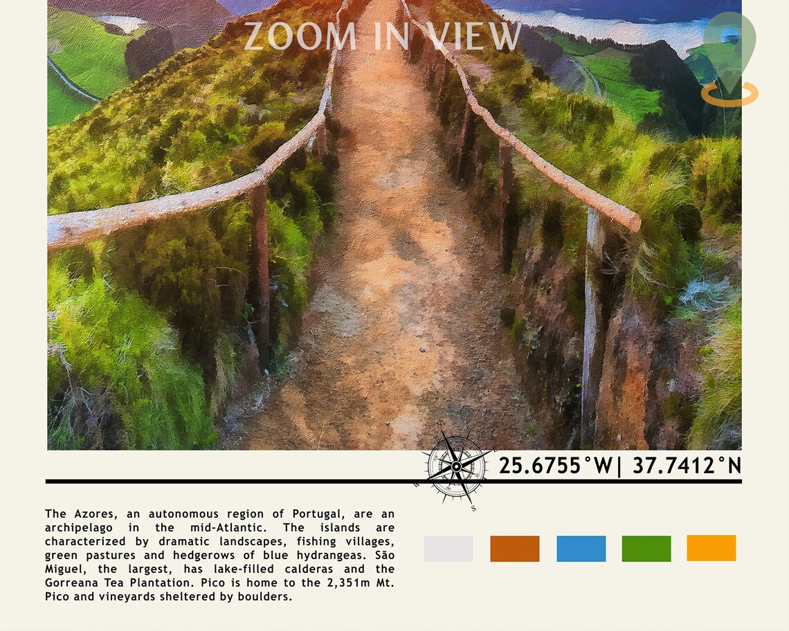 Azores Portugal Sunset Crater Lakes Volcanic Vista Travel Poster - Image 5