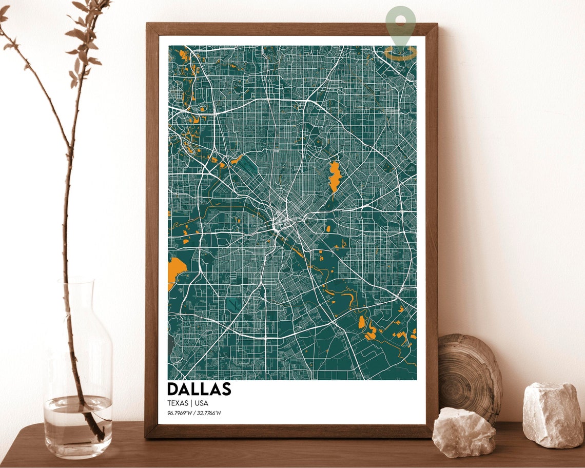 Dallas Texas Cream Maroon Modern City Map Street Grid Art Poster - Image 2