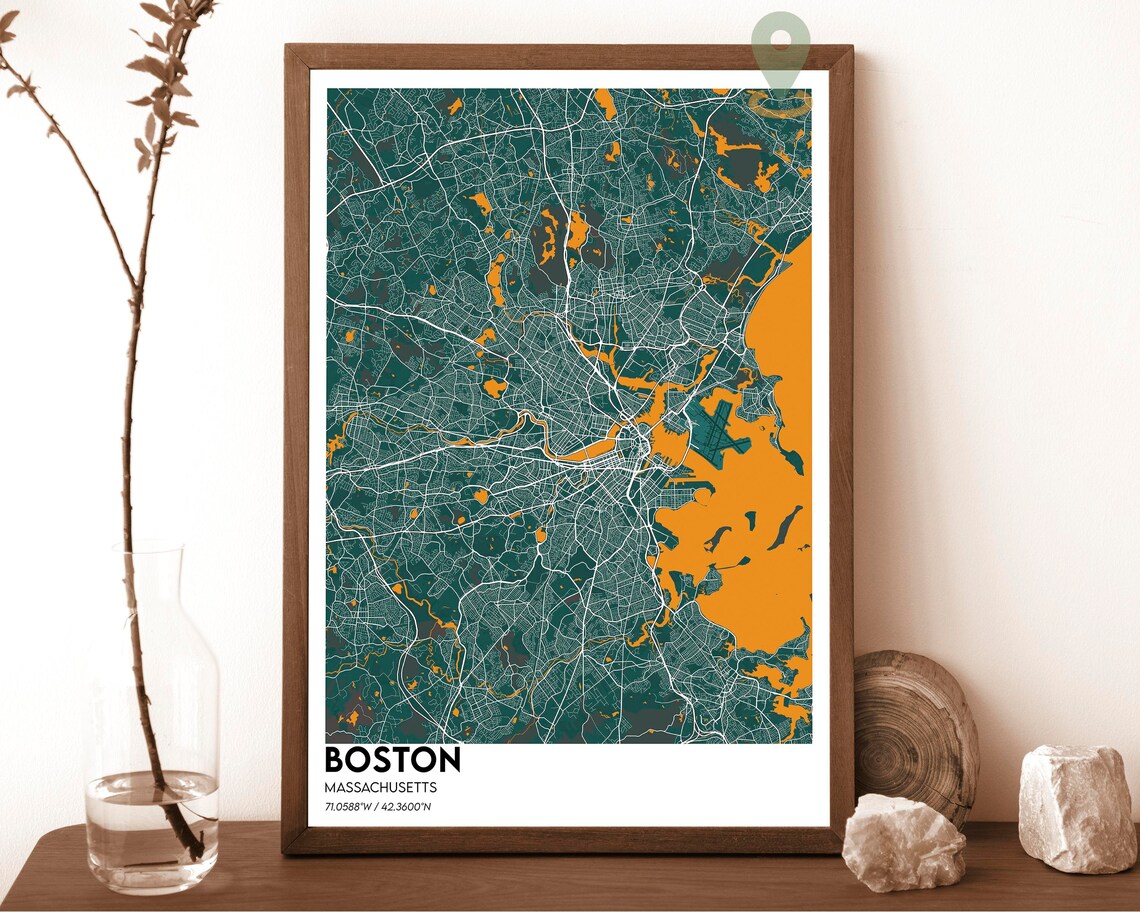 Boston Massachusetts City Map Poster Navy Gold Modern Coastal Art - Image 2