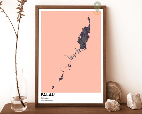 Palau Oceania Islands Navy Peach Modern Minimalist Map Poster