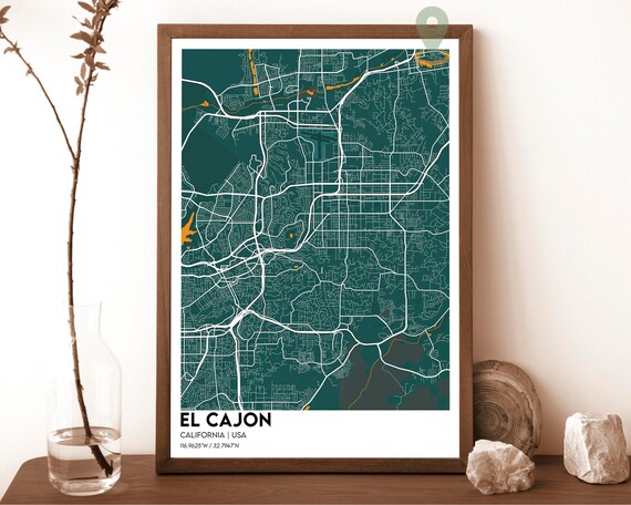 El Cajon California USA Emerald Forest Green City Street Map Poster