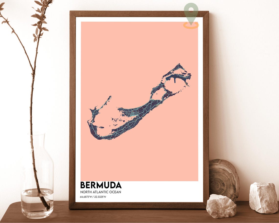 Bermuda North Atlantic Bold Mustard Yellow Island Map Art Poster - Image 3
