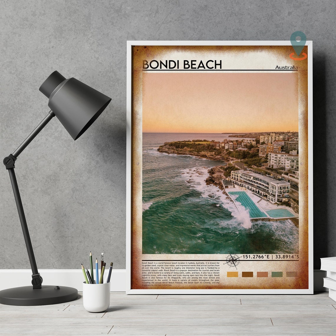 Bondi Beach Sydney Australia Golden Sunset Coastal Beach Travel Poster - Image 4