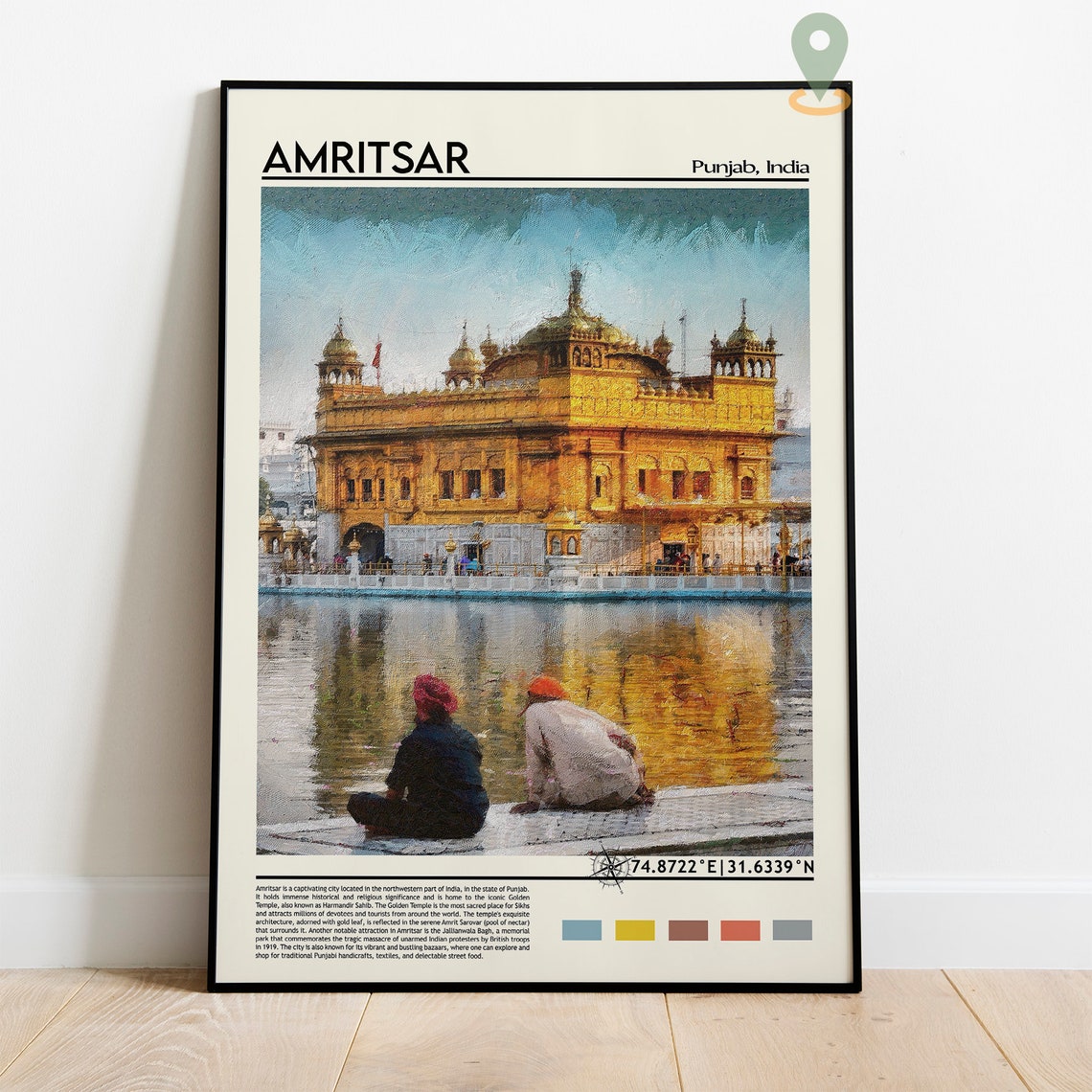 Amritsar India Golden Temple Reflection Painting Travel Poster - Image 2