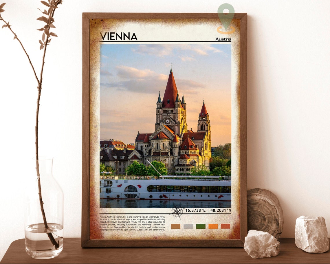 Vienna Austria Danube River Church Sunset Skyline Travel Art Poster - Image 6