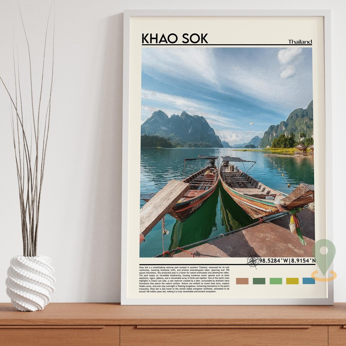 Khao Sok Thailand Lake Longtail Boat Vintage Travel Poster Art - Image 3