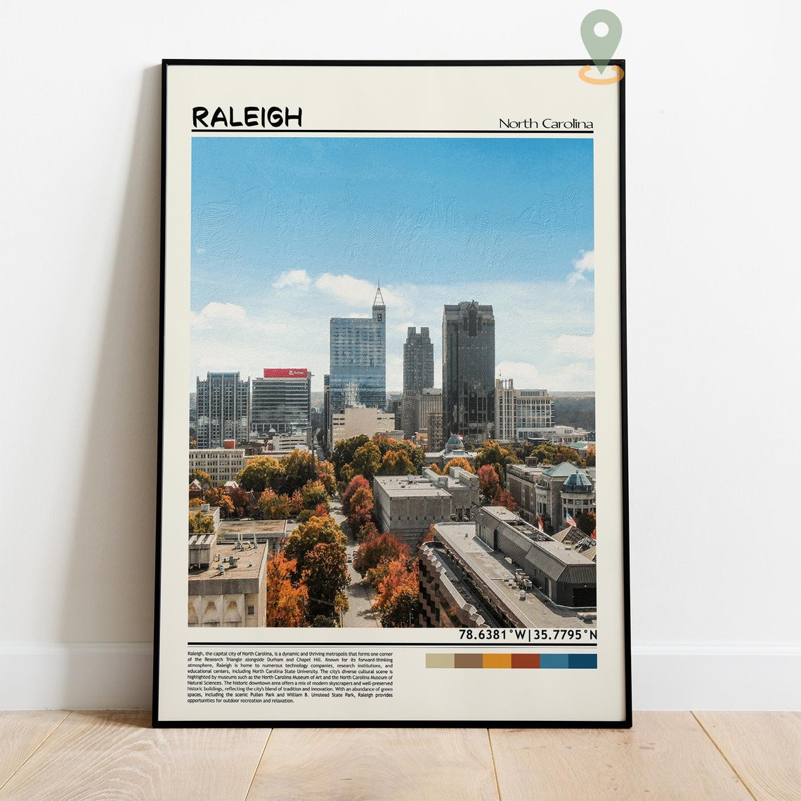 Raleigh North Carolina Downtown Skyline Fall Foliage View Poster - Image 4