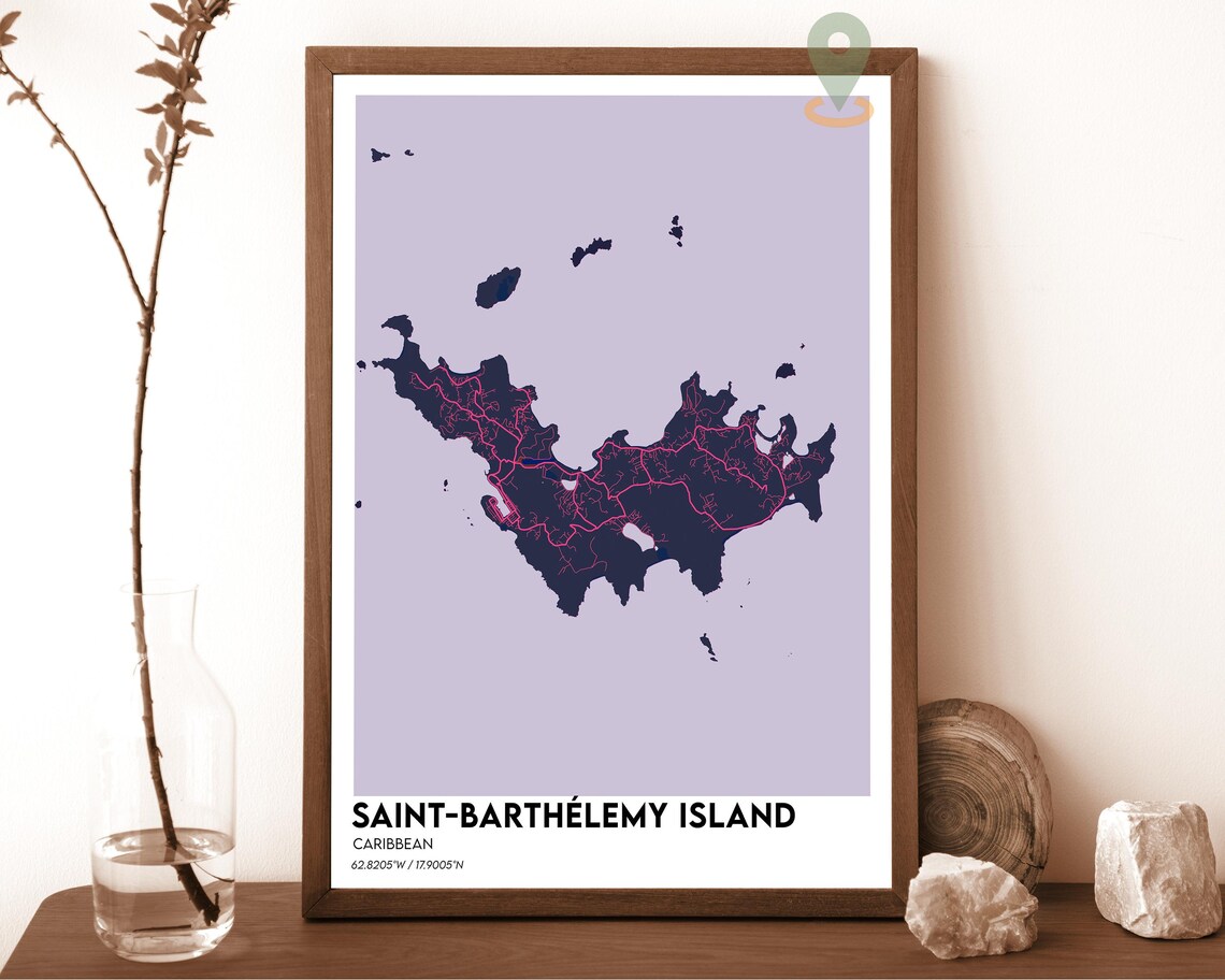 Saint Barthelemy Island Caribbean Sea Map Modern Travel Poster - Image 2