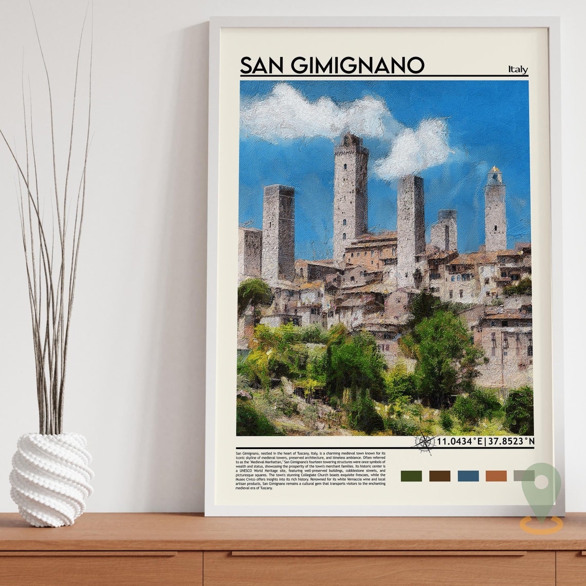 San Gimignano Italy Medieval Stone Towers Tuscan Town Art Poster - Image 5