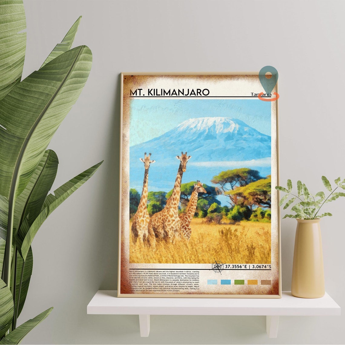 Mount Kilimanjaro Tanzania Giraffe Safari Peak Travel Poster - Image 2