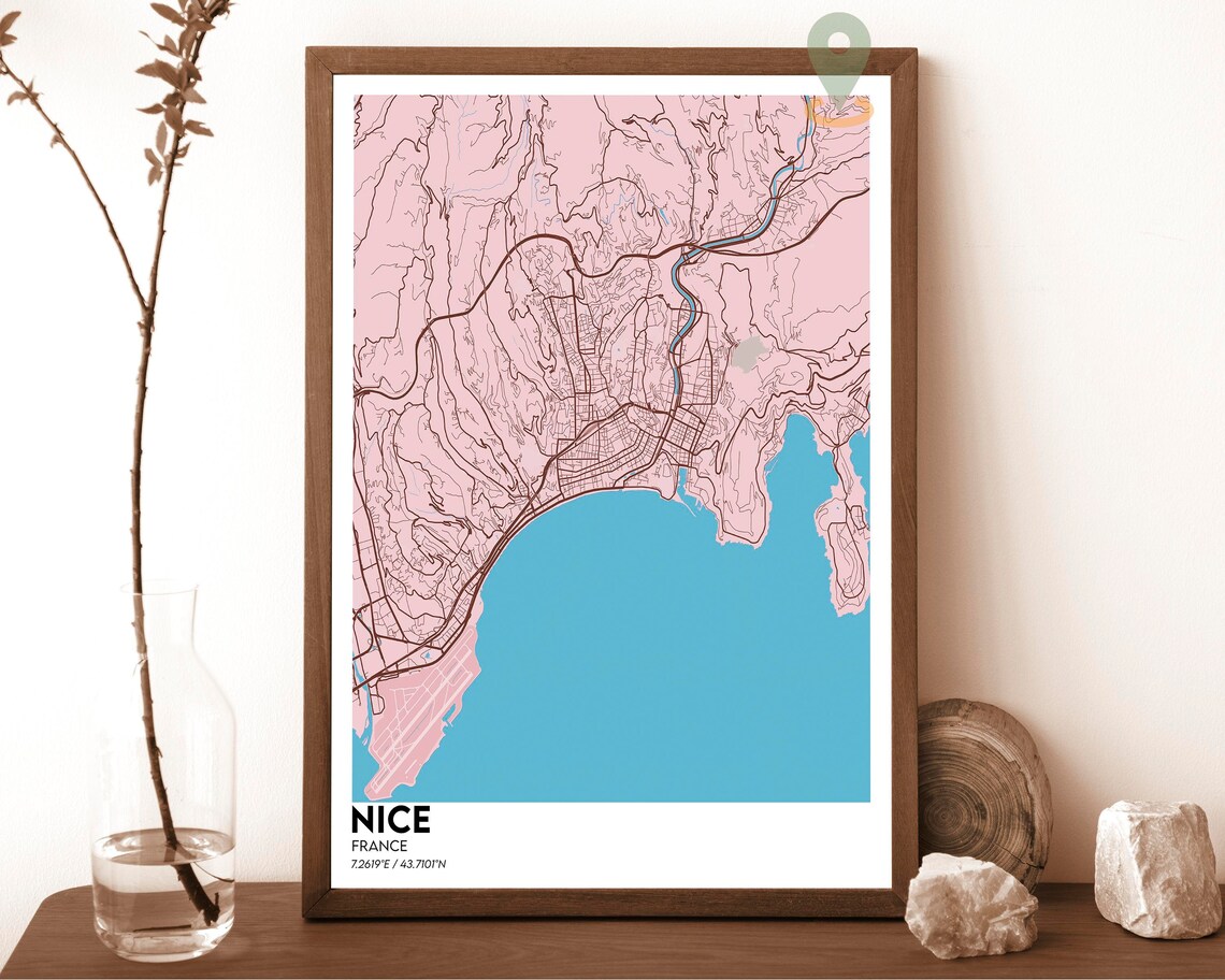 Nice France Purple Mint Street Map Riviera Coastal Art Poster - Image 3