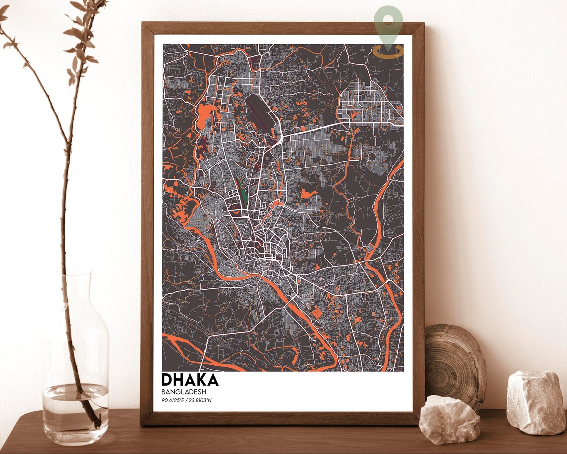 Dhaka Bangladesh City Street Map Navy Gold Art Poster for Map Collectors - Image 4