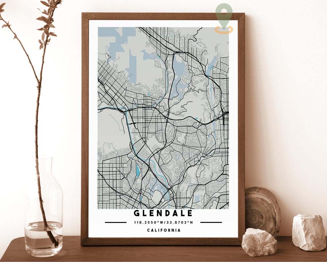 Glendale California Dark Street Map City Grid Modern Art Poster - Image 6