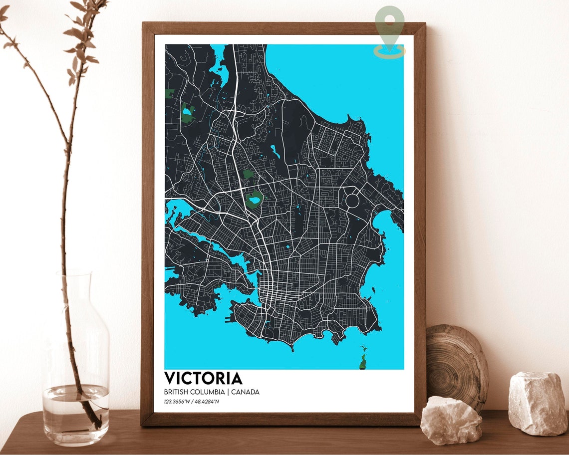 Victoria British Columbia Canada Map Poster Navy Peach Artwork - Image 5