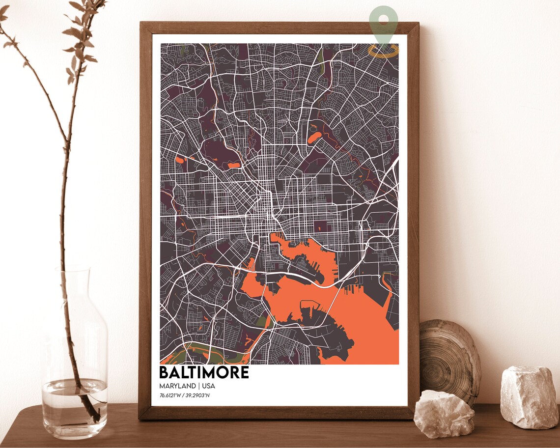 Baltimore Maryland City Map Night Purple Cyan Street Grid Poster - Image 5