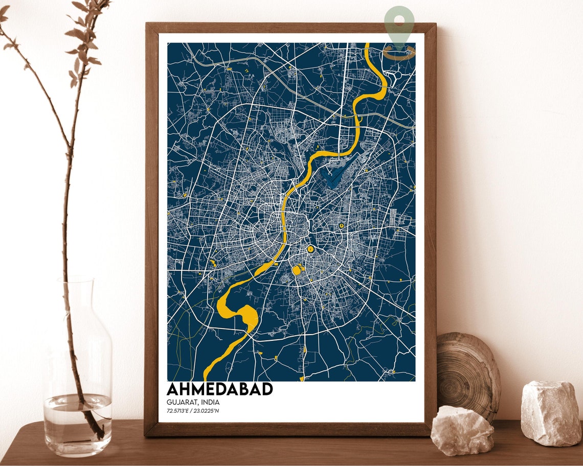 Ahmedabad Map Ahmedabad Map Print Ahmedabad Personalized Map Art Ahmedabad Wall Art Ahmedabad Travel Poster Ahmedabad City Poster - Image 2