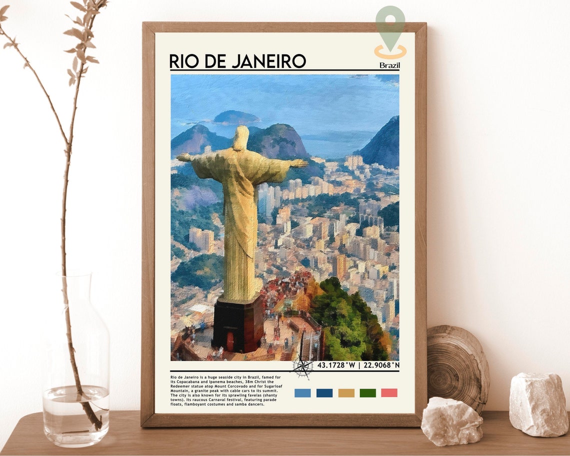 Rio de Janeiro Brazil Christ the Redeemer Painted Travel Poster