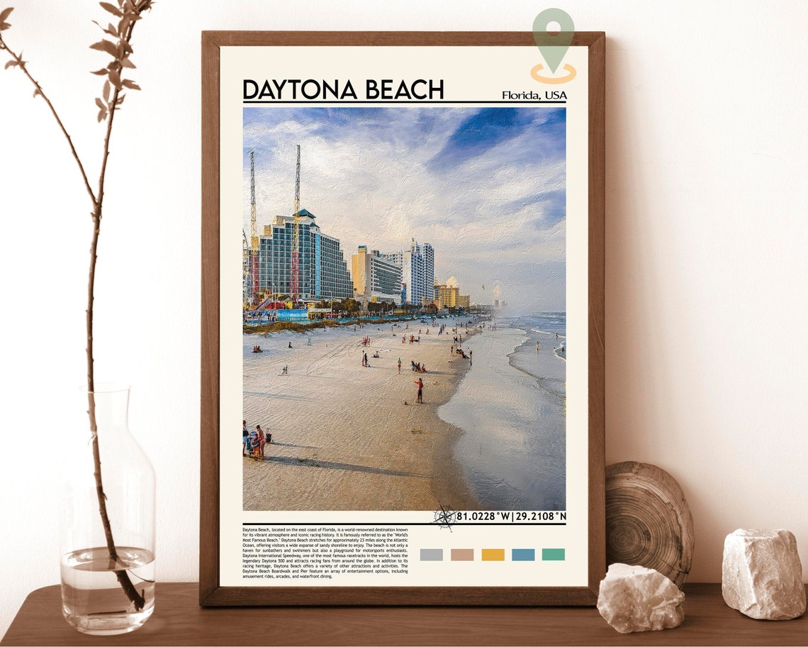 Daytona Beach Florida Ocean Hotels Sand Boardwalk Travel Poster