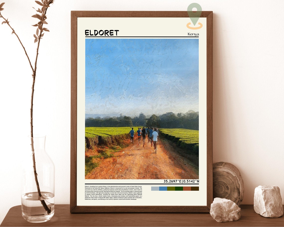 Eldoret Kenya Runners Dirt Road Tea Fields Morning Photo Poster
