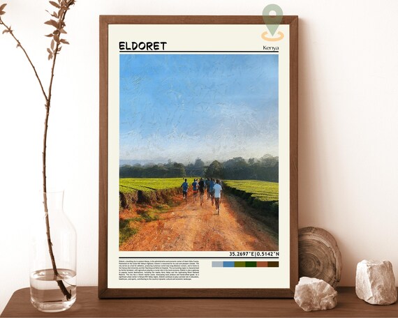 Eldoret Kenya Runners Dirt Road Tea Fields Morning Photo Poster