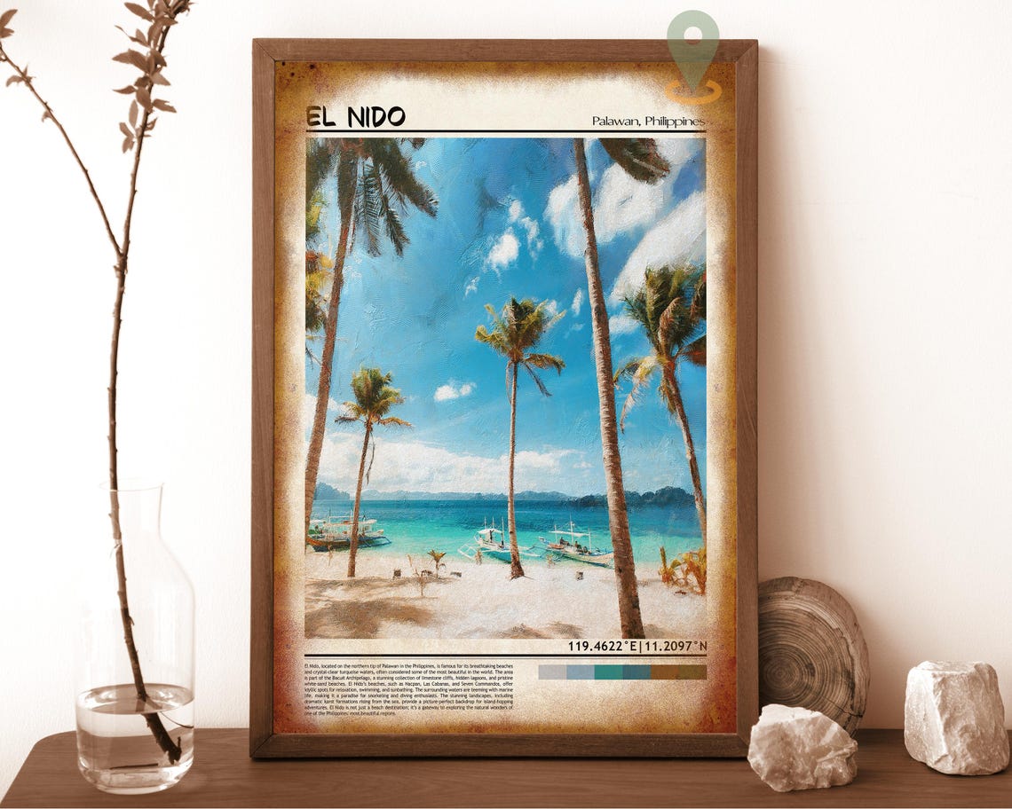 El Nido Palawan Tropical Beach Palm Tree Vintage Travel Poster - Image 6