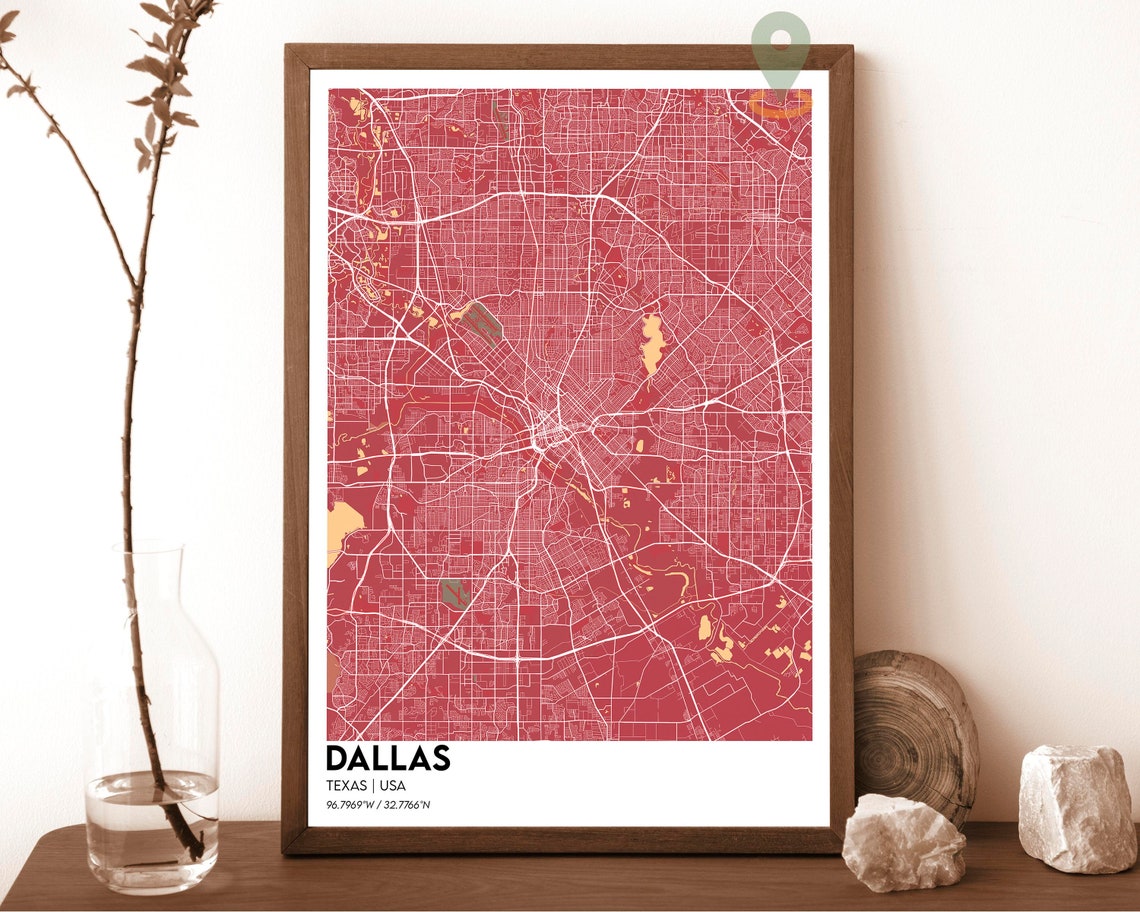 Dallas Texas Cream Maroon Modern City Map Street Grid Art Poster - Image 4