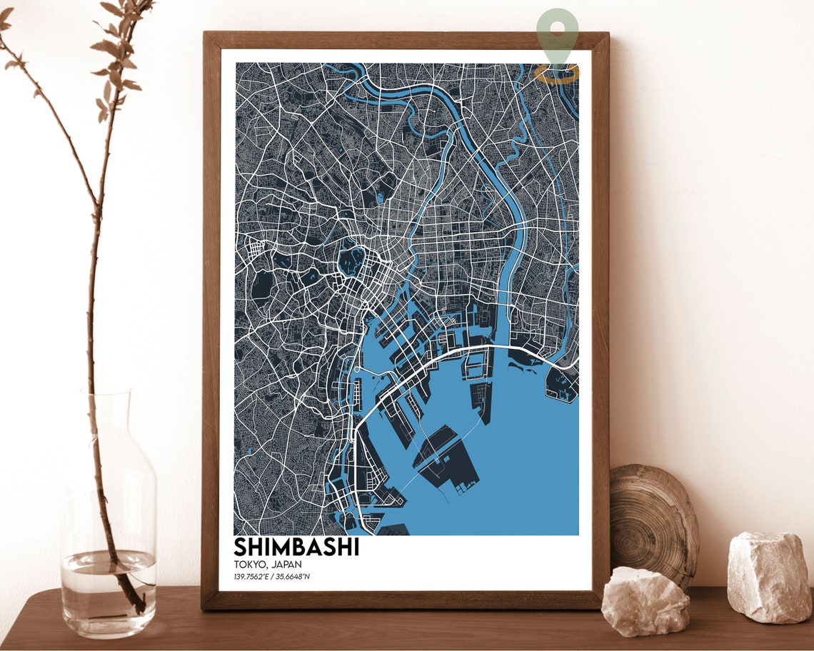 Shimbashi Tokyo Japan Navy Yellow Modern City Map Art Poster - Image 2