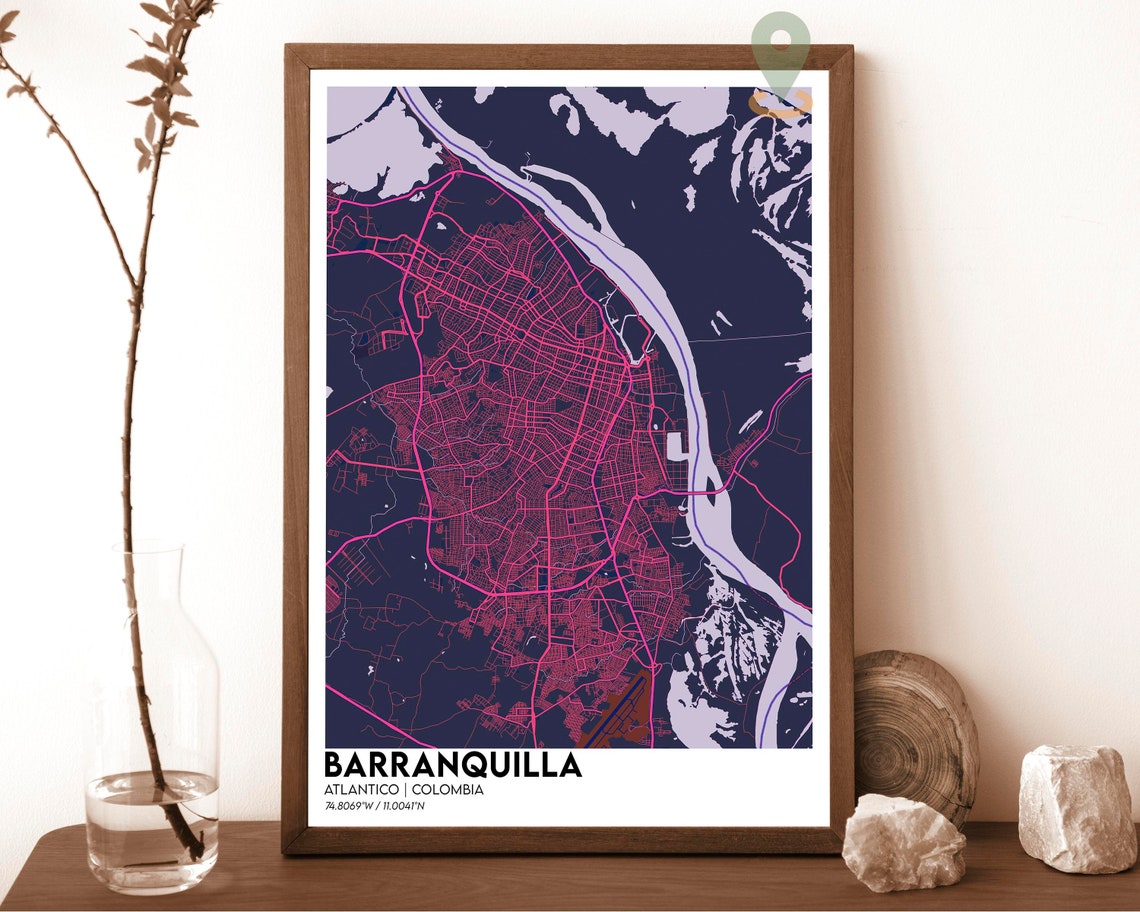 Barranquilla Colombia Atlantico Navy Gold River City Map Poster - Image 2
