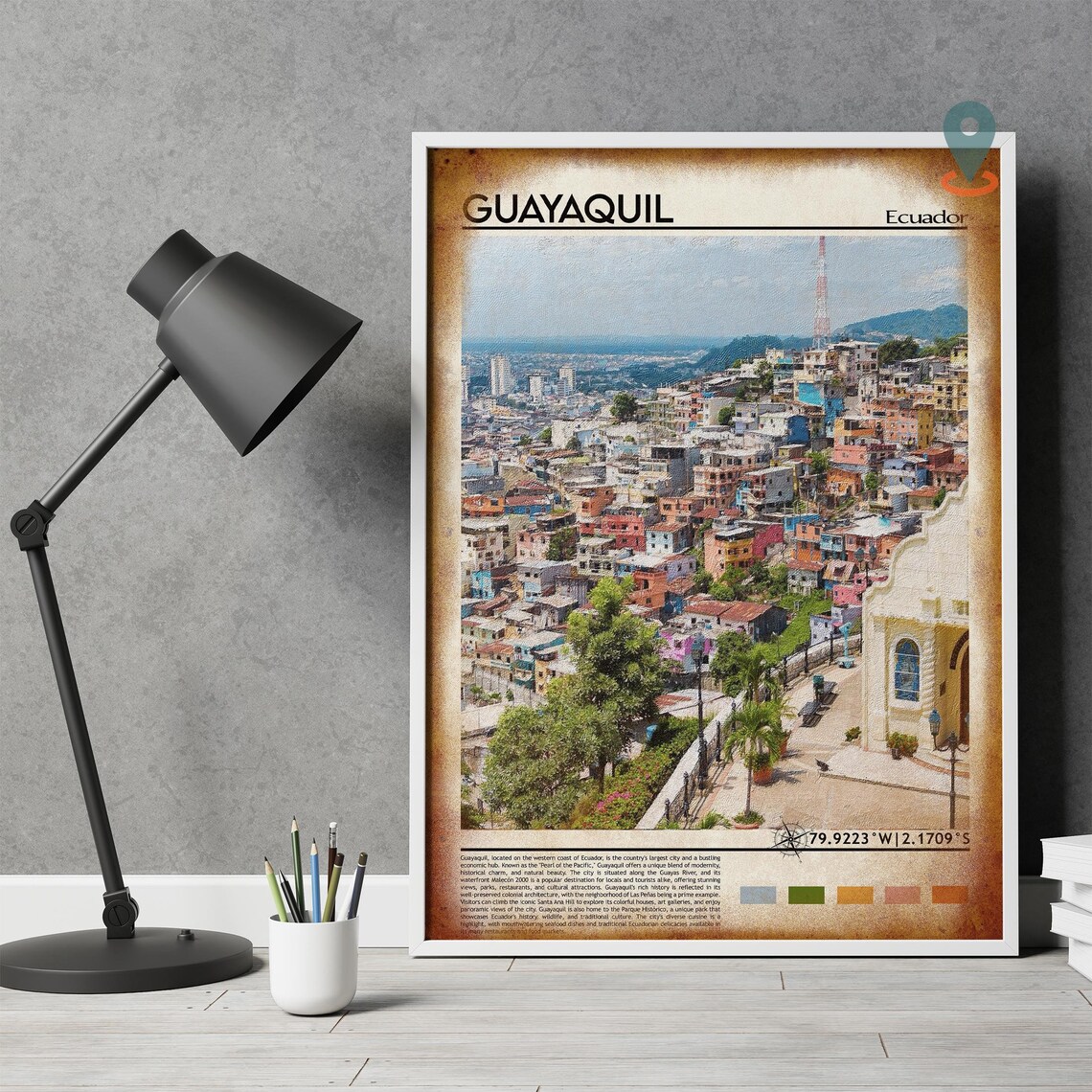 Guayaquil Ecuador Colorful Hillside Houses Painted Travel Poster - Image 4