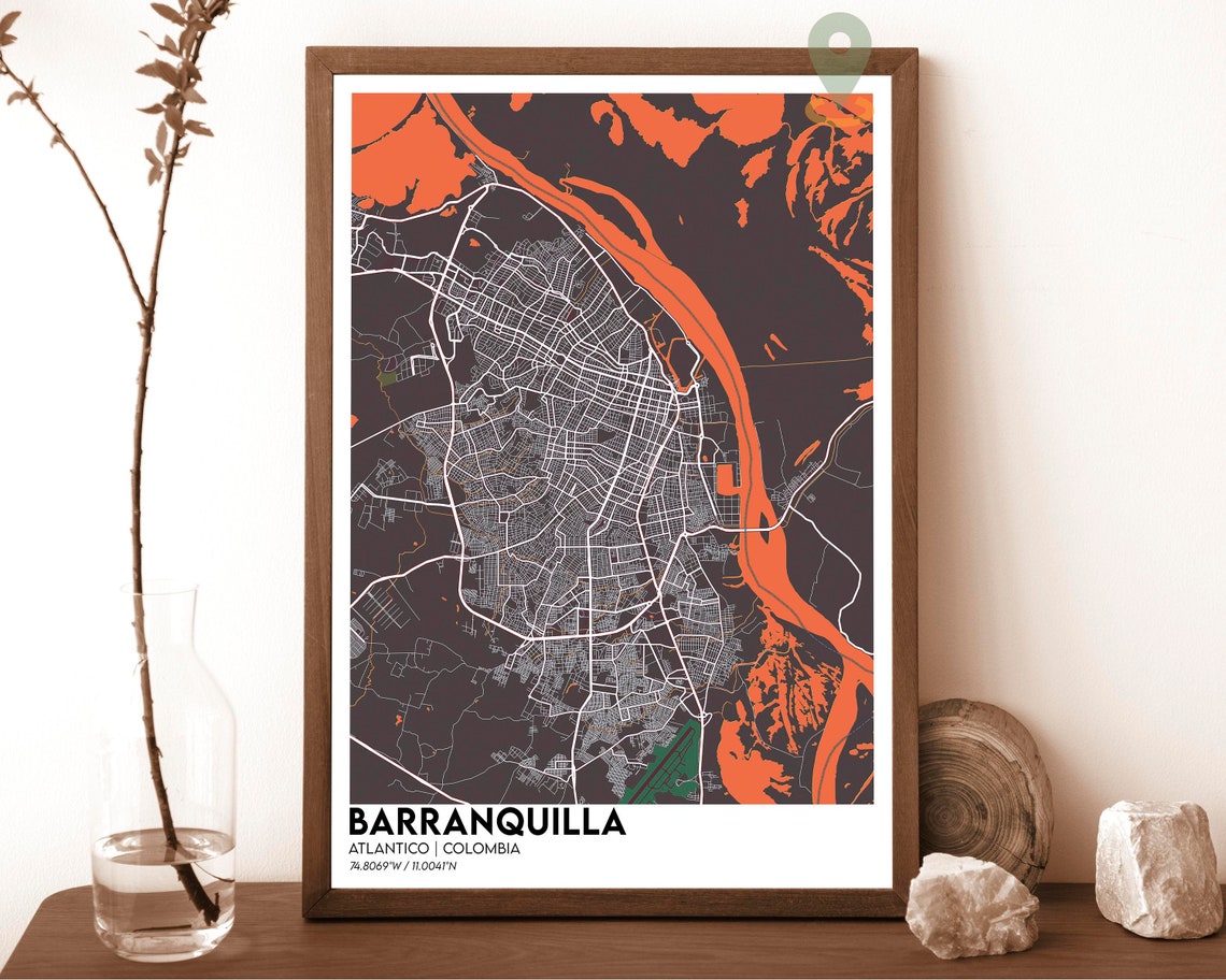Barranquilla Colombia Atlantico Navy Gold River City Map Poster - Image 5