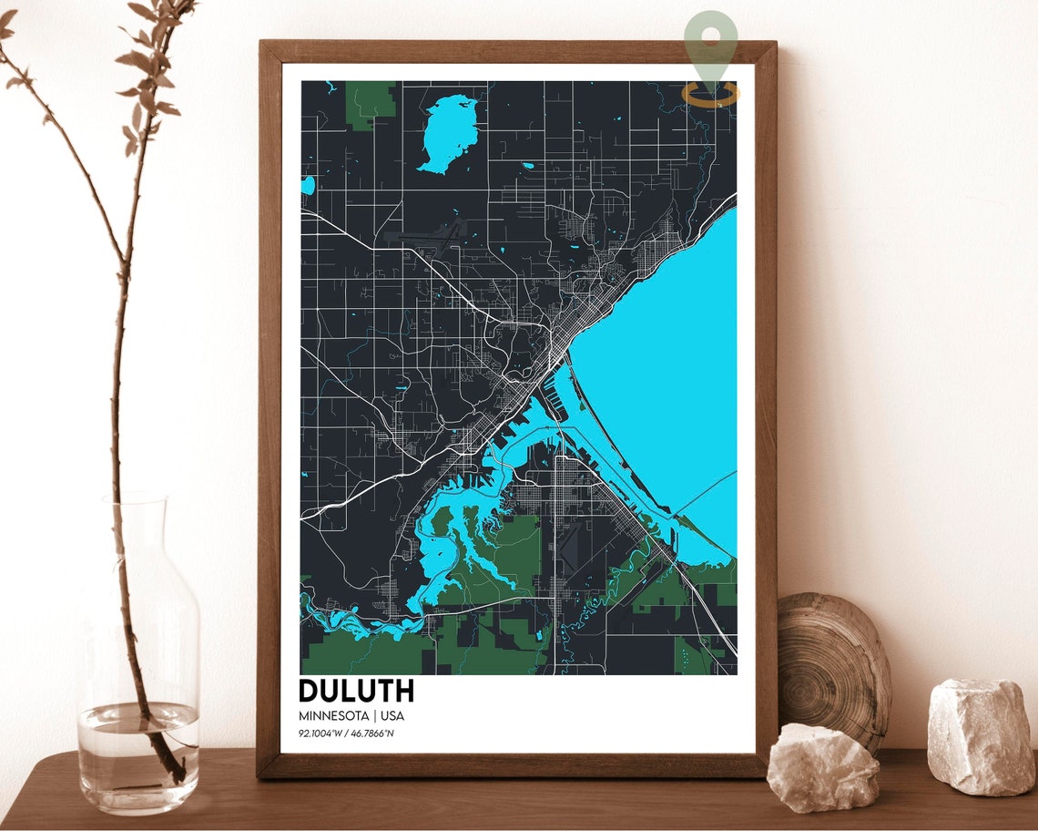 Duluth Minnesota City Street Map Lake Superior Grid Modern Art Print - Image 3