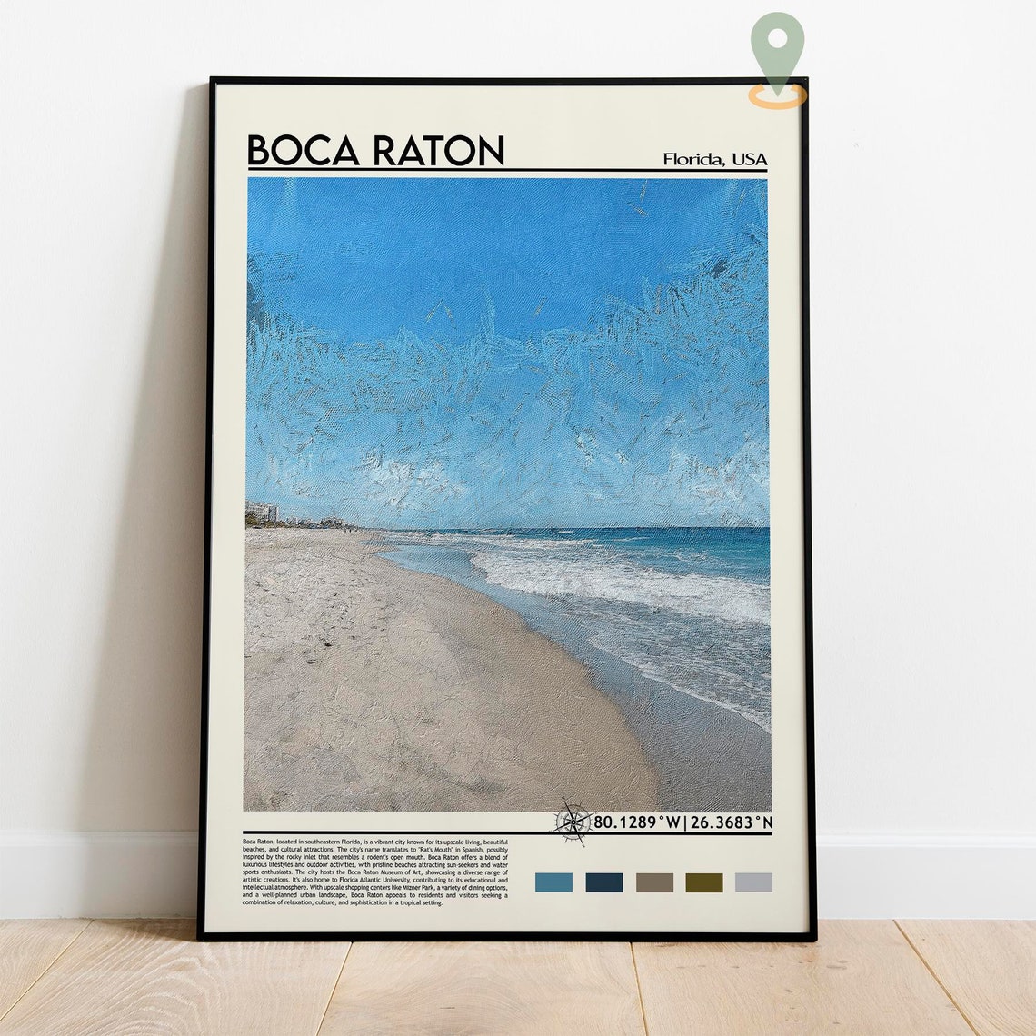 Boca Raton Florida Sunny Sandy Beach Ocean Waves Painterly Art Poster - Image 2