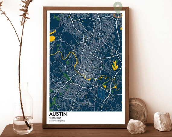 Austin Texas Navy Blue Minimalist Street Map Coordinates Poster