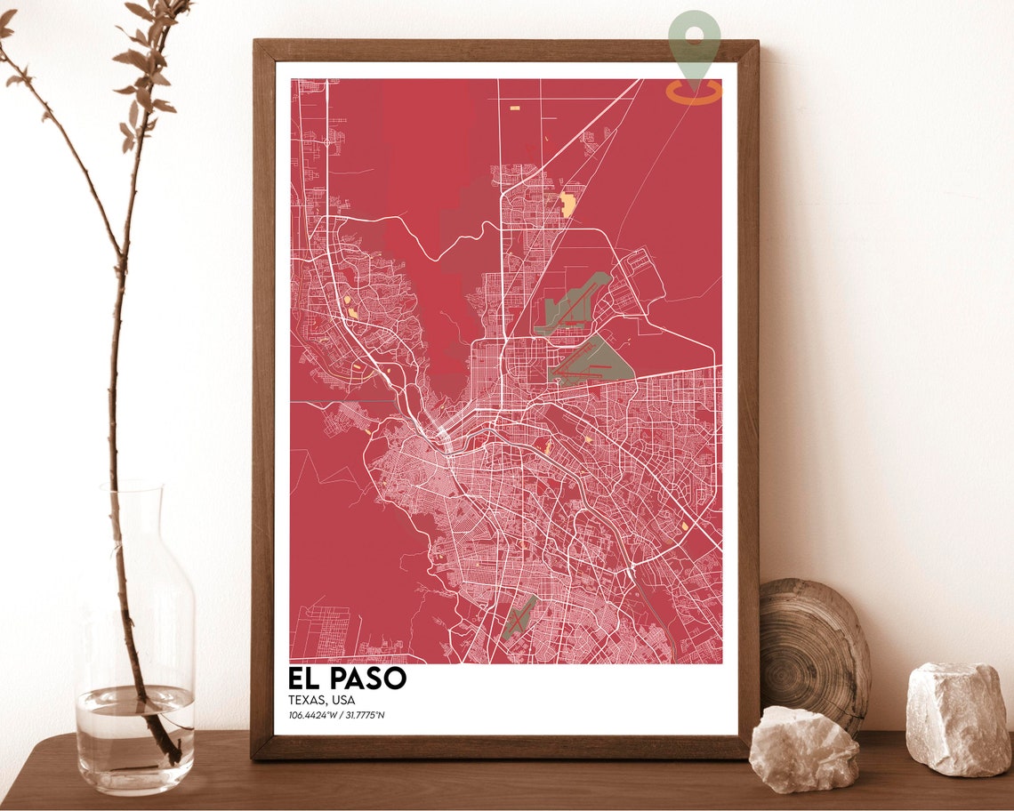 El Paso Texas Purple Night Modern Minimal City Street Map Poster - Image 4