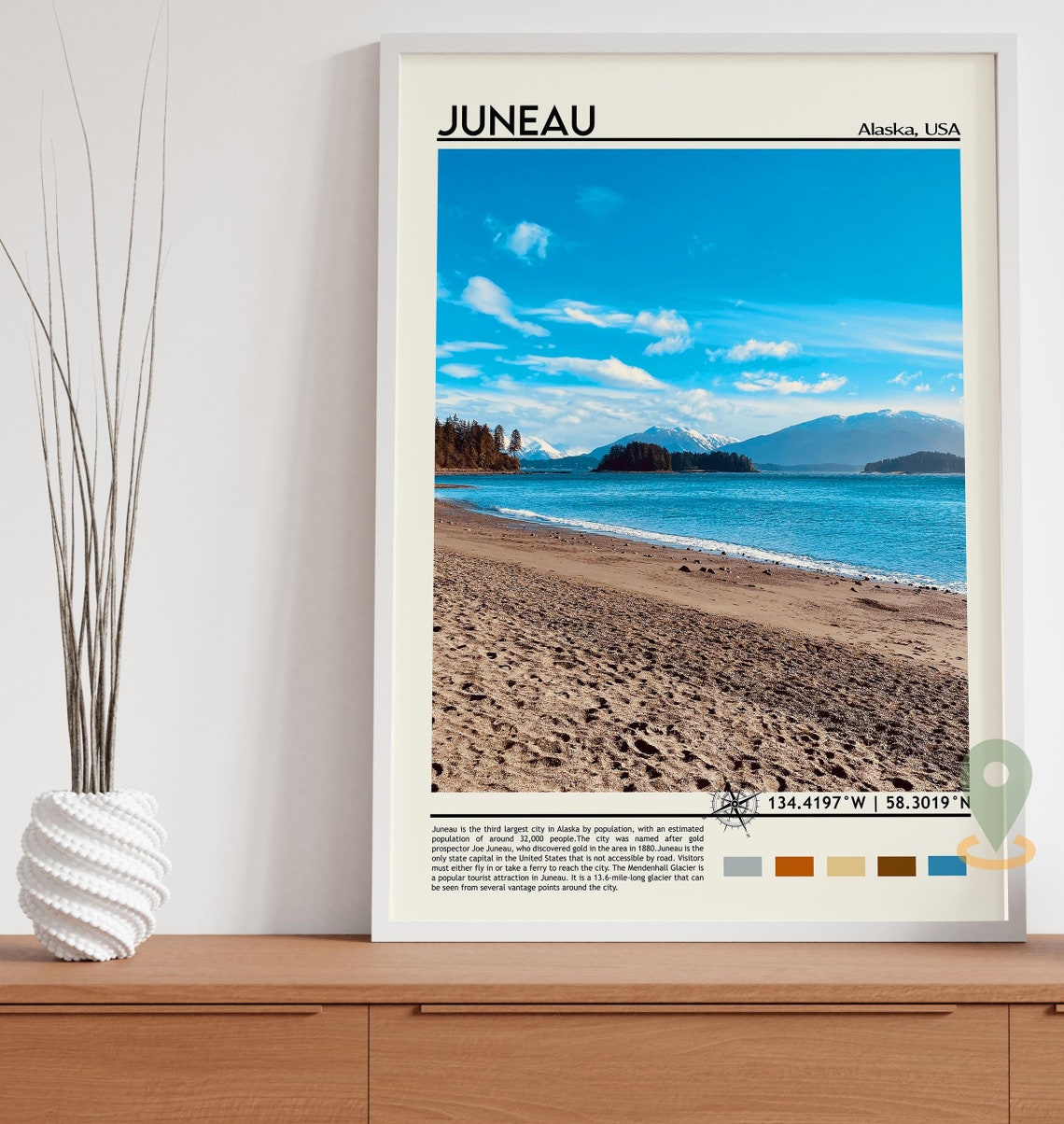 Juneau Alaska Snowcapped Mountain Beach Shoreline View Poster - Image 5