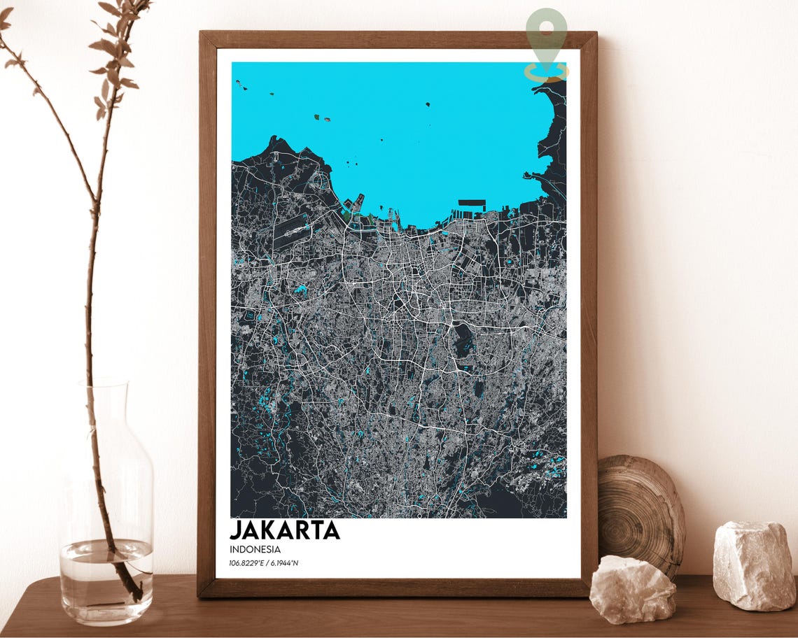 Jakarta Indonesia Red Blush Modern Minimalist City Map Wall Art - Image 5
