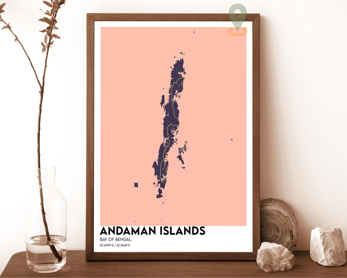 Andaman Islands Bay of Bengal Navy Yellow Modern Map Art Poster - Image 3