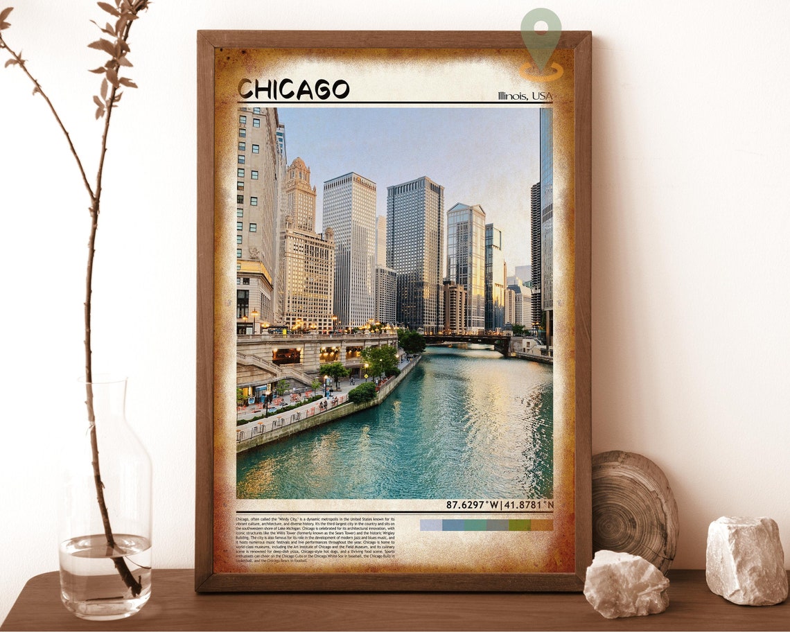 Chicago Illinois River Skyline Downtown Sunset Travel Poster - Image 6