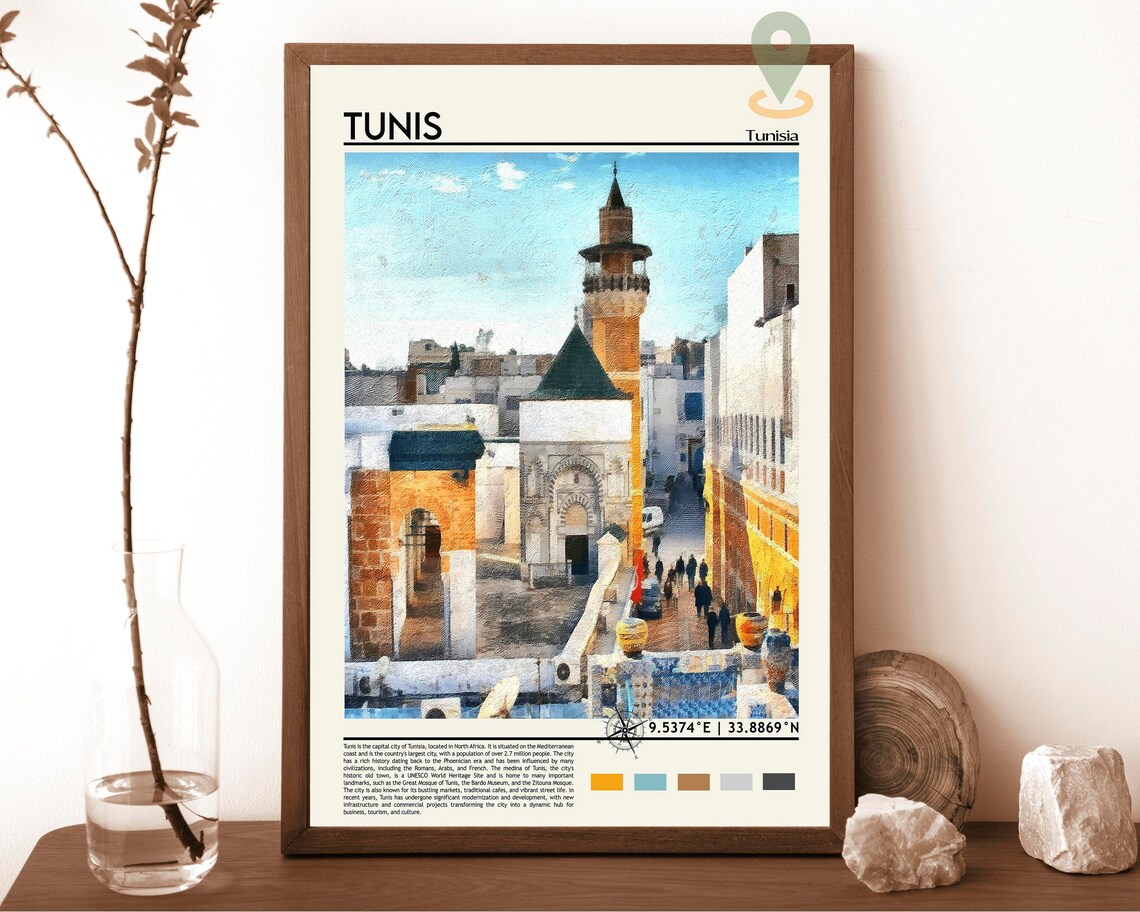 Tunis Tunisia Ancient Medina Minaret Street Scene Travel Poster